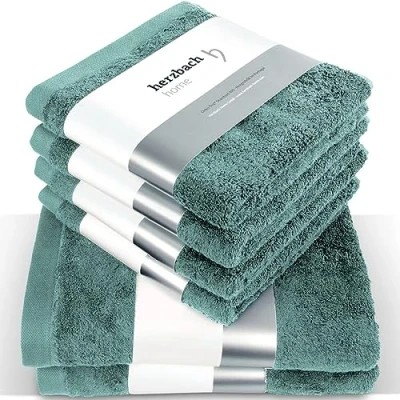 Afbeelding van Premium handdoekenset, 6 delig, oceaangroen, 4 handdoeken van 50 x 100 cm en 2 douchehanddoeken 70 140 cm, hoogwaardige, zachte absorberende natuurlijk katoen