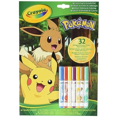 Afbeelding van CRAYOLA Pokémon activiteitenboek, 32 pagina&#039;s om in te kleuren en 7 wasbare viltstiften, 04 2746G