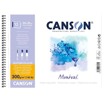 Image de Papier aquarelle Montval album de 12 feuilles 300g 32 x 41cm grain fin