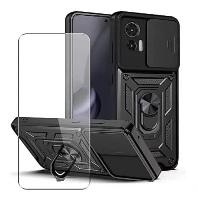 Afbeelding van SDTEK Beschermhoes compatibel met Motorola Moto Edge 30 Neo, cameralens, houder, magnetische ring, displaybescherming glas (zwart)