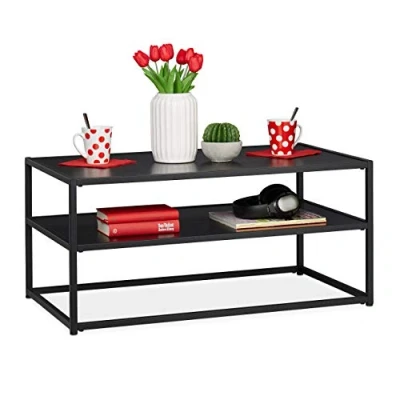 Afbeelding van Relaxdays salontafel zwart koffietafel rechthoekig 2 etages bijzettafel woonkamer