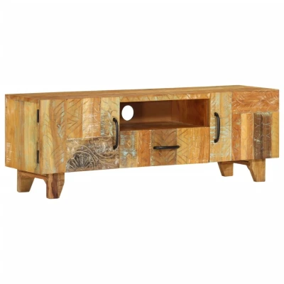 Afbeelding van Tv meubel handgesneden 120x30x40 cm massief gerecycled hout