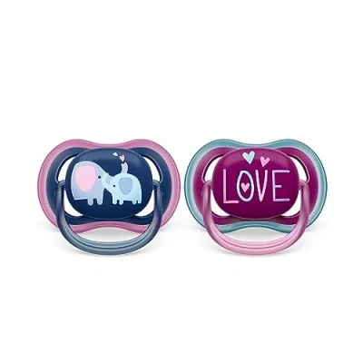 Afbeelding van Philips Avent Ultra Air Fopspeen 18+ Maanden 2 Speentjes Donkerblauw/Paars Olifant/Love