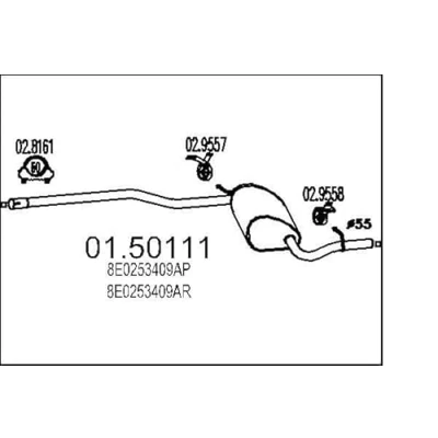 Afbeelding van MTS 01.50111 Middendemper 1560 AUDI: A4 B6 Saloon, Avant, B7 Avant
