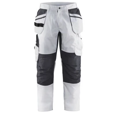 Image de Pantalon peintre stretch blanc/gris foncé, poches flottantes