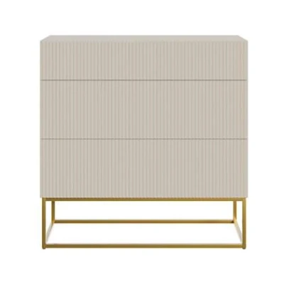 Afbeelding van Selsey Veldio Dressoir 3 lades 90 cm Grijsbeige met gouden poten