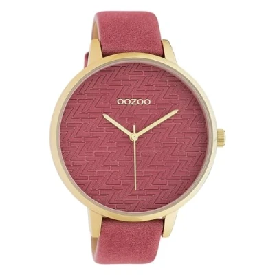 Afbeelding van OOZOO Timepieces Goudkleurige horloge met roze leren band C10405
