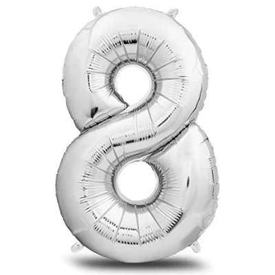 Afbeelding van envami® Verjaardagsballon 8 jaar, zilver, 101 cm, cijferballon, decoratieve verjaardagsset voor meisjes, Happy Birthday decoratie/ ballon, zweeft dankzij helium