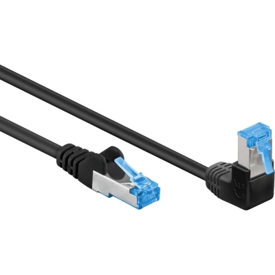 Afbeelding van S/FTP CAT6a 10 Gigabit netwerkkabel haaks naar boven / recht zwart LSZH 0,50 meter
