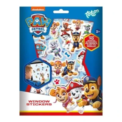 Image de Totum Paw Patrol Pat Patrouille Sticker pour fenêtre avec plus de 70 autocollants réutilisables et une scène paysage.