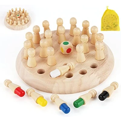 Afbeelding van Anstore Montessori houten schaakspel vanaf 2/3/4 jaar, educatief schaakspel, geheugenschaakspel voor kinderen, met tas