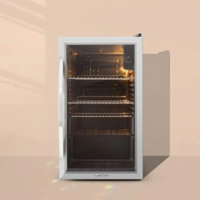 Afbeelding van Klarstein Beersafe XXL Vrijstaand Drankkoelkast Dubbel Geïsoleerde Glazen Deur Per Graad Instelbare Binnentemperatuur Van 3 Tot 10 C 80 Liter Panoramadeur Gebrosteld Roestvrij Staal Draaiknop LED Verlichting 5 Standen