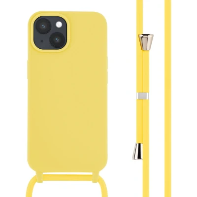 Afbeelding van iPhone 15 hoesje met koord iMoshion Siliconen design Geel / Flower Yellow