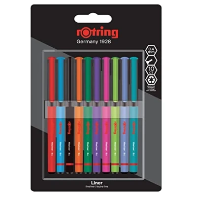 Image de rOtring Stylos feutres à pointe fine 0,4 mm de Couleurs pour l’écriture et le dessin Emballage sans plastique assorties Lot 10