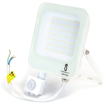 Afbeelding van Buitenlamp wit met IR bewegingssensor LED 30W 2700Lm=300W schijnwerper daglichtwit 6500K waterdicht IP65