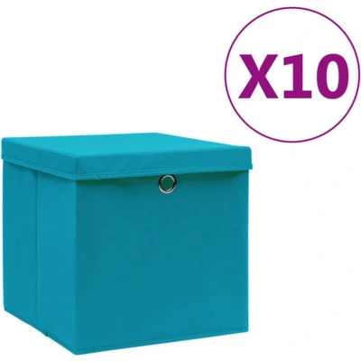 Afbeelding van Opbergboxen met deksel 10 st 28x28x28 cm babyblauw