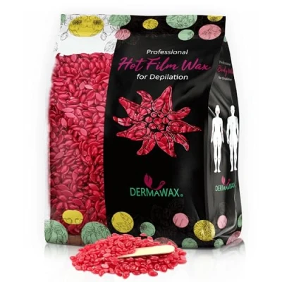 Image de Dermawax cire film à la rose avec de l&#039;huile noix coco, sans bandes,Cire transparente,épilation complète du corps,épilation brésilienne haute qualité (0.5 kg)