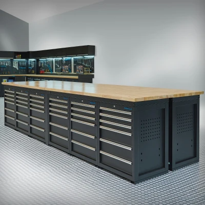 Afbeelding van Werkbank PRO eiken werkblad 72 lades 400 cm zwart