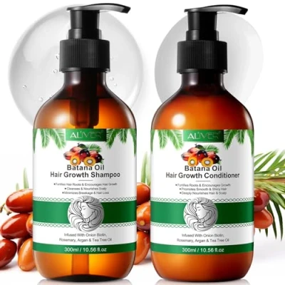 Image de Batana Ensemble Shampooing et après shampoing pour la croissance des cheveux à base de plantes clairsemés homme femme, Produit épaississant