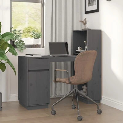 Afbeelding van Bureau 110x53x117 cm massief grenenhout grijs
