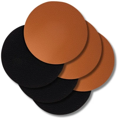 Afbeelding van Jay Hill Onderzetters Vegan leer Zwart / Cognac dubbelzijdig ø 10 cm 6 stuks