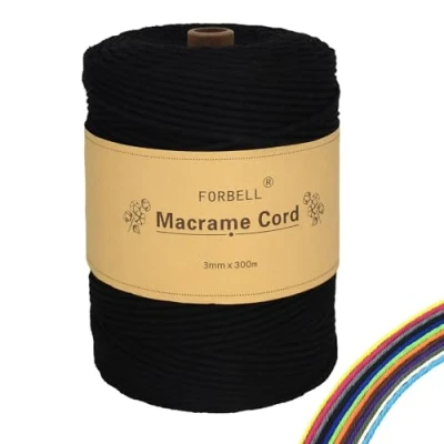 Afbeelding van Macramé katoengaren, 3 mm x 300 m, knutselgaren, zwart
