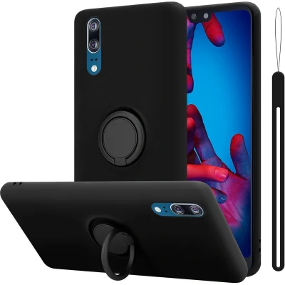 Afbeelding van Cadorabo Hoesje geschikt voor Huawei P20 in LIQUID ZWART Beschermhoes van flexibel TPU silicone Case Cover met ring