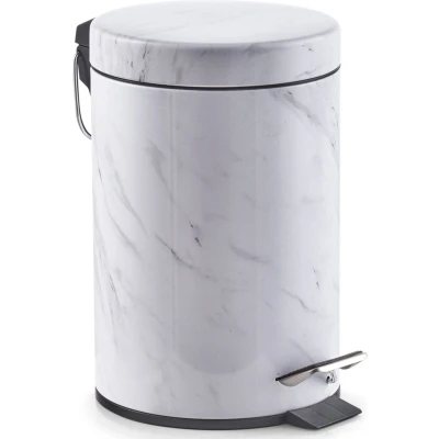 Afbeelding van 1x Witte vuilnisbakken/pedaalemmers met marmerprint 3 liter Zeller Huishouding Badkameraccessoires/benodigdheden Toiletaccessoires/benodigdheden Kleine prullenbakken