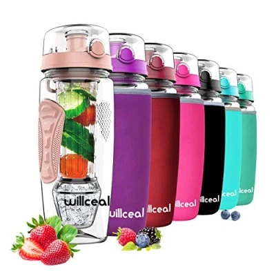 Afbeelding van willceal 950 ml Duurzame Fruit Infuser Waterfles met Verwijderbare Gel Bal, Groot BPA Vrij Tritan, Flip Top Deksel, Lekvrij Sport, Camping, goud