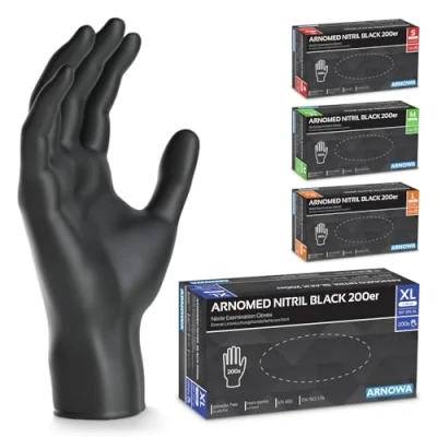 Afbeelding van ARNOMED nitril wegwerphandschoenen, maat XL, 400 stuks (2 dozen), zwarte handschoenen, poedervrij en latexvrij, keukenhandschoenen in de maten S, M, L XL