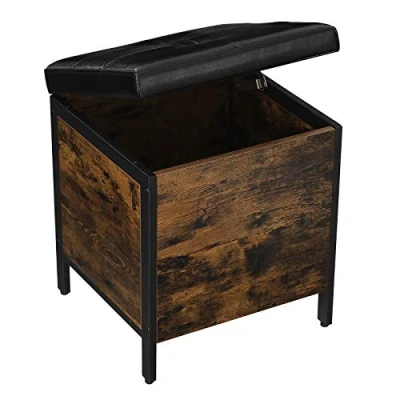 Afbeelding van Vintage bruin zwarte opbergvoetenbank