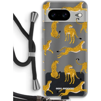 Afbeelding van Case Company® hoesje met Koord geschikt voor Google Pixel 8 Luipaard Telefoonhoesje Zwart Bescherming aan alle Kanten en Over de Schermrand
