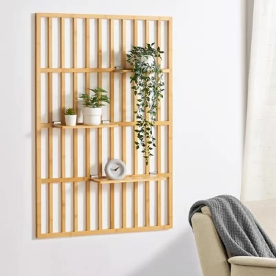 Afbeelding van Wandrek Røst met 3 planken 120x80x13 cm bamboe naturel [en.casa]
