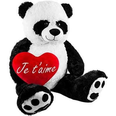 Afbeelding van BRUBAKER XXL Panda 100 cm Je T&#039;Aime hart Knuffeldier Teddybeer