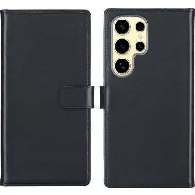 Afbeelding van Selencia Hoesje Geschikt voor Samsung Galaxy S25 Ultra Met Pasjeshouder Echt Lederen Bookcase Zwart