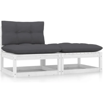 Afbeelding van 2 Delige Loungeset Met Kussens Massief Grenenhout Grijs 1 / Wit midden + voetensteun