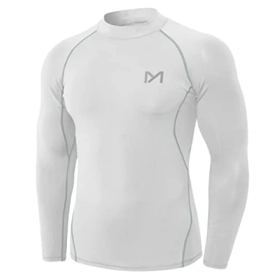Afbeelding van MEETYOO Compressieshirt voor heren, sportkleding, lange mouwen, basislagen, hardlopen, fitnessstudio, fietsen, Wit.