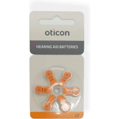 Afbeelding van Oticon hoortoestel batterij type P13 Oranje sticker 2 kaartjes 12 batterijen