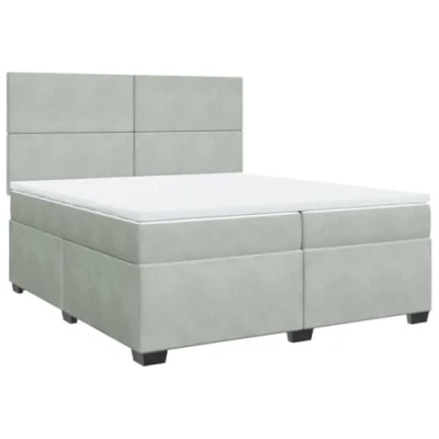 Afbeelding van vidaXL Boxspring met matras fluweel lichtgrijs 200x200 cm