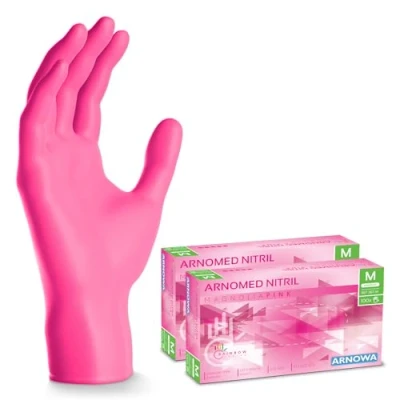 Afbeelding van ARNOMED Roze wegwerphandschoenen, nitril handschoenen, maat M, wegwerphandschoen 400 stuks (4 dozen), poedervrij en latexvrij, wegwerphandschoenen in XS, S, L XL