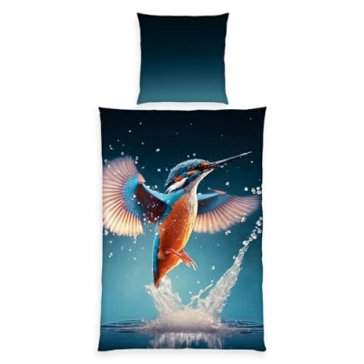 Afbeelding van Herding beddengoed ijsvogel kussensloop ca. 80 x cm dekbedovertrek 135 200 met eenvoudige ritssluiting 100% katoen renforcé
