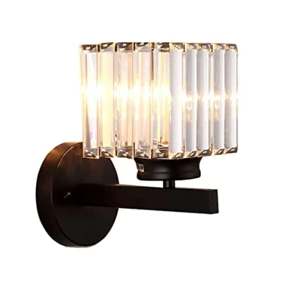 Afbeelding van Retro Kristallen Wandlamp, Moderne Zwarte Wandlamp E27, Wandlampen Voor Nachtkastje Slaapkamer Woonkamer Hal Eetkamer