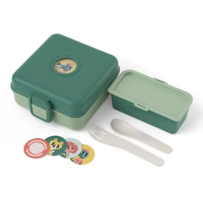 Afbeelding van monbento Sandwichbox voor kinderen Snacky bosgroen Lunchbox hele sandwich Inclusief bestek Personaliseerbare broodtrommel Ideaal school/picknicks BPA vrij Groen