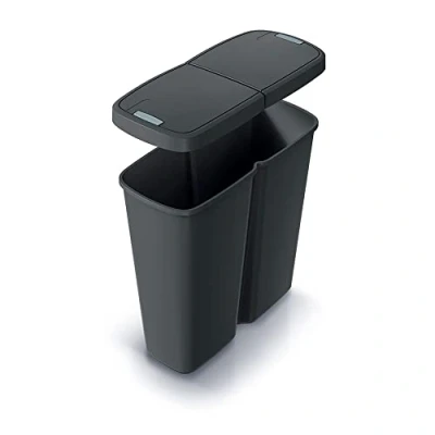 Afbeelding van Prosperplast Keden Compacta Q DUO Prullenbak 50L afvalbak met dubbel deksel en één compartiment Zwart