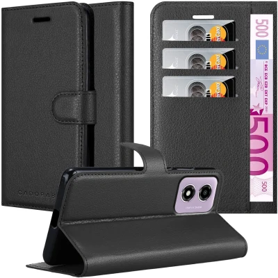 Afbeelding van Cadorabo Hoesje geschikt voor Motorola MOTO E14 in PHANTOM ZWART Beschermhoes met magnetische sluiting, standfunctie en kaartvakje Book Case Cover Etui