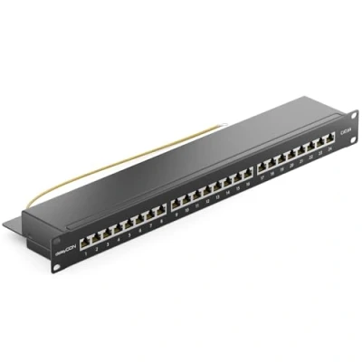 Afbeelding van deleyCON CAT 6a Patchpanel Distributiepaneel 24 Poorts Desktop 19 Inch Rackmount Servermontage RJ45 Afgeschermd TIA568A TIA568B Zwart