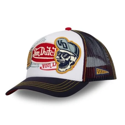Afbeelding van Von Dutch Pet voor dames en heren, verstelbare truckerpet met snapback, blauw, wit, rood, maat TU, eenheidsmaat, Wit.