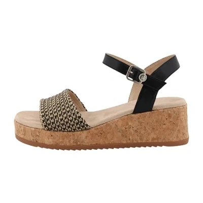 Afbeelding van TOM Tailor Sandalen met sleehak blacknature, Dames, Maat: 40, Black nature Textiel/ synthetisch