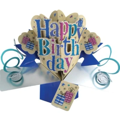Afbeelding van 3D Pop up wenskaart met envelop Happy Birthday