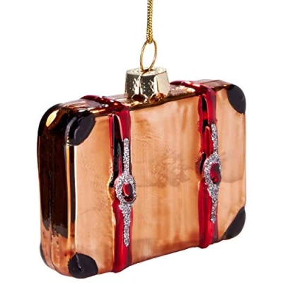 Afbeelding van BRUBAKER Reiskoffer Handbeschilderde Kerstballen van Glas Handgeblazen Kerstboomversieringen Figuren Grappige Decoratieve Hangers Boombal 7 cm